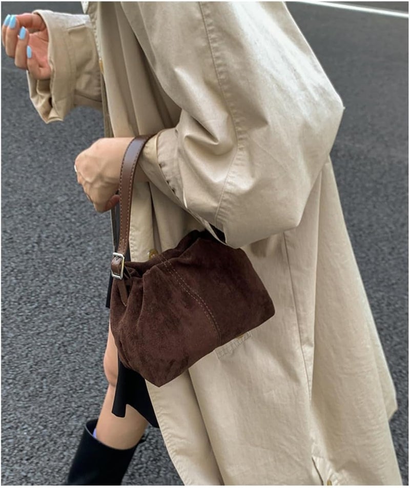 KeAiDMon Women Vintage Suede Handbags Tote Handbag Drawstring Bucket Bag Slouchy Crossbody Shoulder Bag Satchel Everyday Purse - Image 5
